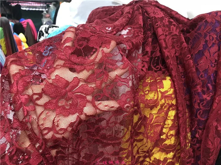 قماش دانتيل مطاطي برتقالي فلوري شفاف شبكي مع تطريز وردي للفساتين وملابس الأداء قماش شبكي شفاف زهري