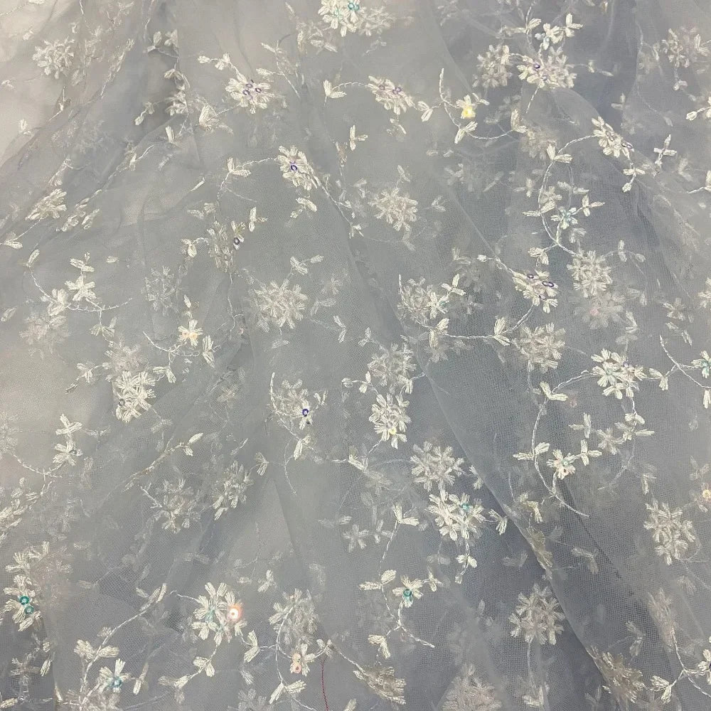 Nueva gasa de malla con bordado de cuentas, bordado floral, tela de gasa de encaje para falda de primavera y verano para mujer, diseñador senior al por mayor