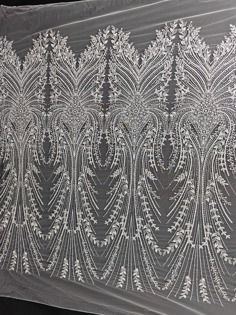 قماش دانتيل مطرز بالخرز والترتر الشبكي الفاخر، فساتين زفاف، فساتين سهرة، إكسسوارات مصممة