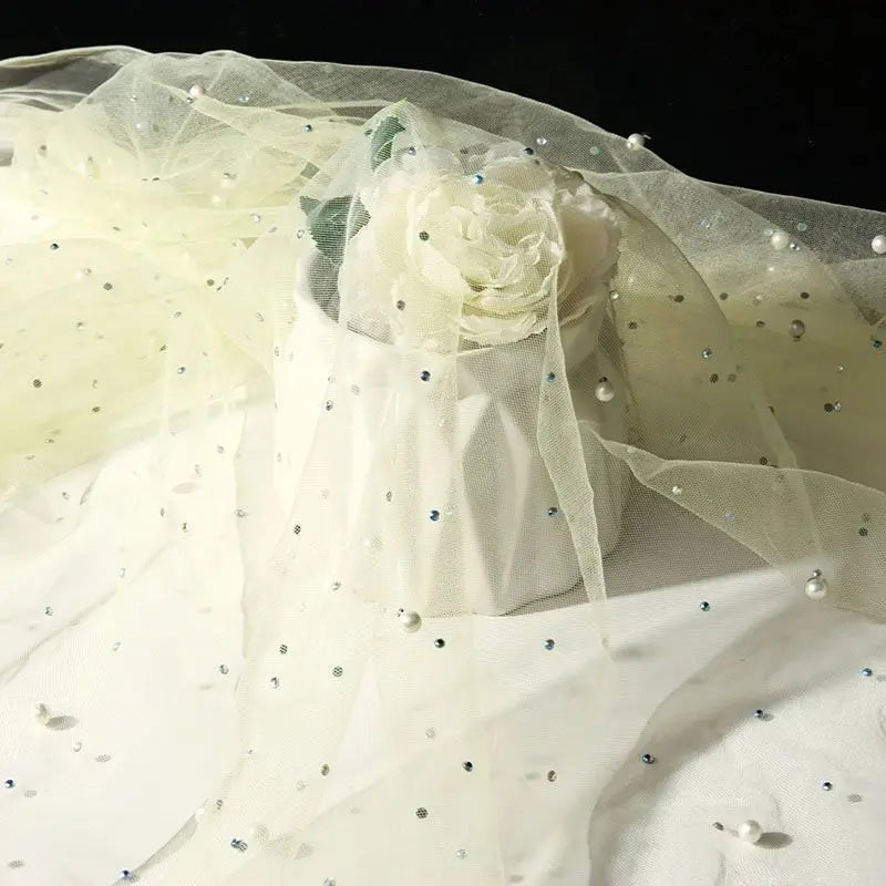Soft Pearl Tulle Fabric - Delicate Mesh for Bridal Gowns & Elegant Backdrops