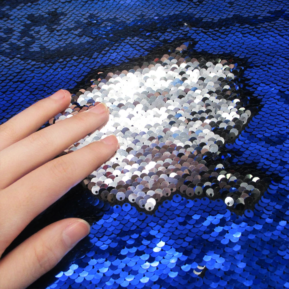 Tela reversible de lentejuelas bicolor para vestido de noche, diseño de lazos para el cabello, accesorios para mujer