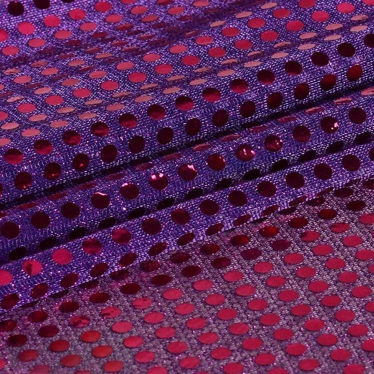 Purple  sequin gold embossed large glitter round bead net fabric for dance costume stage wear doll dress DIY decorative fabric