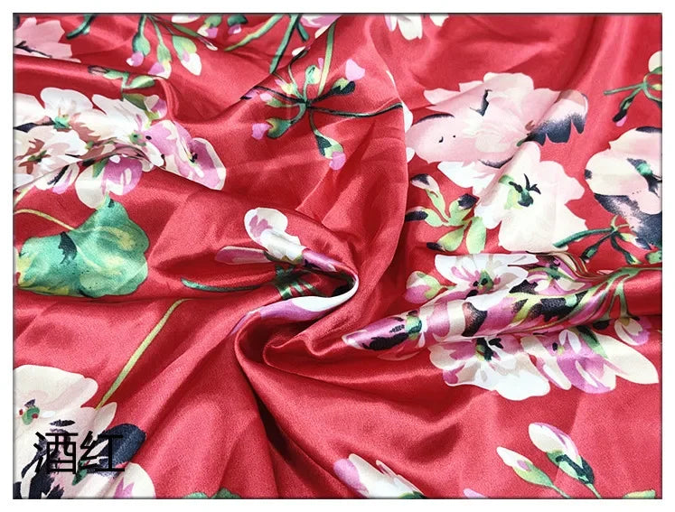 Satin Silk Floral Fabric Smooth Glossy Texture For Headwraps Sleepwear Home Textiles Cheongsam Robe Material Fabric