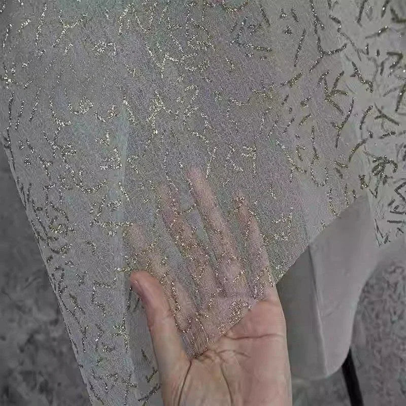 White Bubble Sheen Chiffon Sheer Sequin Fabric - High End Wedding Material
