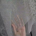 White Bubble Sheen Chiffon Sheer Sequin Fabric - High End Wedding Material