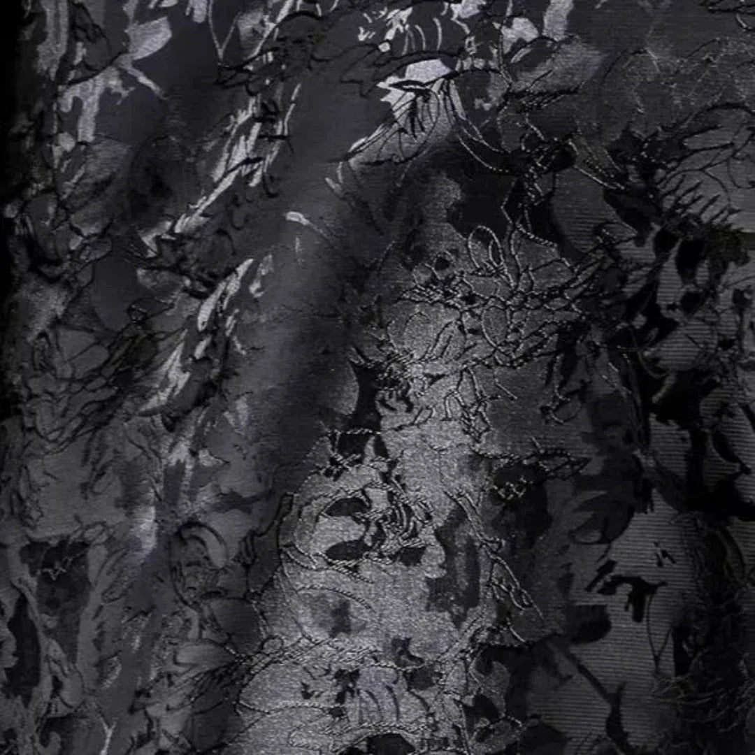 قماش جاكار نباتي خطي أبيض، سترة مطرزة بملمس إبداعي، تنورة بدلة، قماش مصمم للملابس