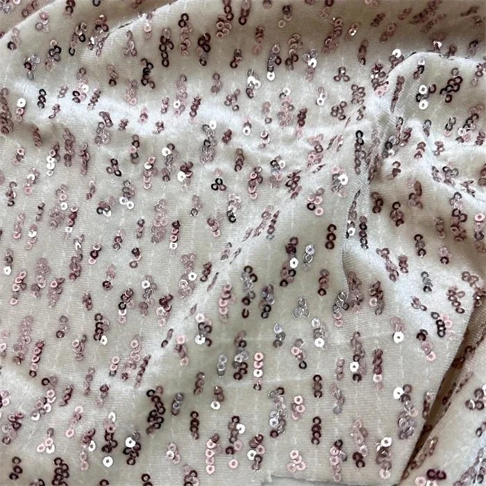 Shiny Beige Glitter Gold Velvet Elastic Fabric - High Quality 140cm