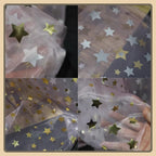 Tela de algodón con estampado de estrellas en relieve dorado y plateado para vestidos, desfiles de moda, faldas mullidas, disfraces, material de costura hecho a mano.