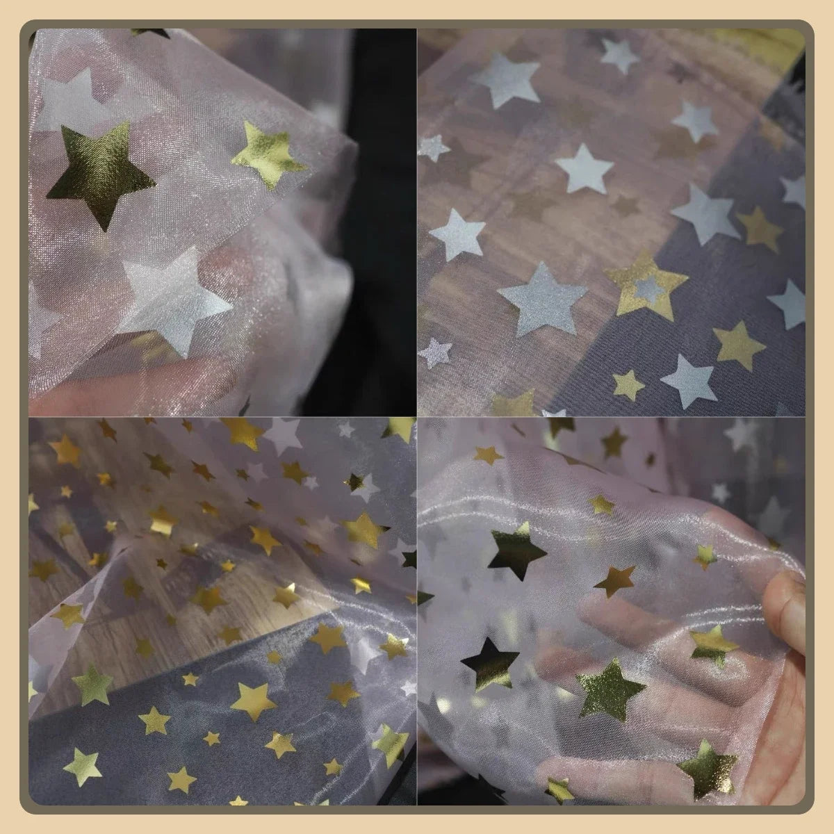 Tela de algodón con estampado de estrellas en relieve dorado y plateado para vestidos, desfiles de moda, faldas mullidas, disfraces, material de costura hecho a mano.