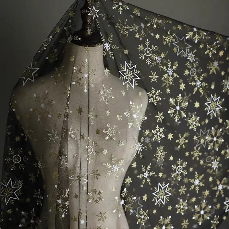 Prinkle Gold Powder Mesh Snowflake Pattern Soft Mesh Fabric Diy Princess Dress Material Children Cape Fabrics For Sewing