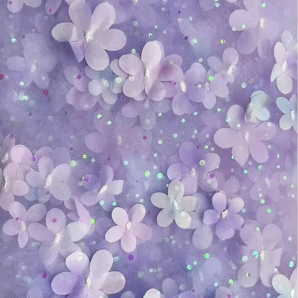 Three-dimensional Embroidery Fabric With Multi-color Gradient Flowers Soft Dress For Children Wedding Dress Formal Wear Fabric