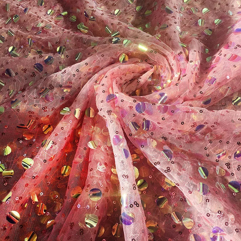 قماش تطريز شبكي مطرز بالترتر الملون، فستان نسائي عصري، خلفية حفل زفاف، مصنوع يدويًا، DIY