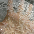 ختم ساخن، رش فضي، مسحوق لامع، خريطة شبكية شفافة، نمط بقع غير منتظم، قماش فستان زفاف شبكي