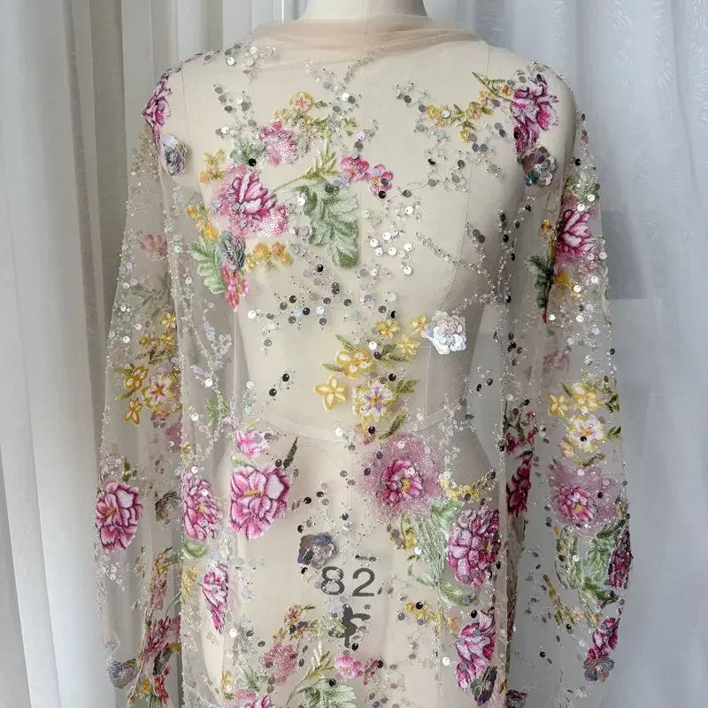 Beautiful Embroidery Bead Tube Sequin Embroidery Mesh Lace Fabric Sewing Wedding Dress Design Fabric Diy Embroidery Nail Beads