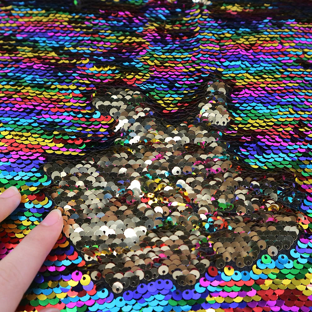 Tela reversible con lentejuelas para vestido de noche, de dos colores, para manualidades creativas, con lazo para el pelo, para bolso o bolso.