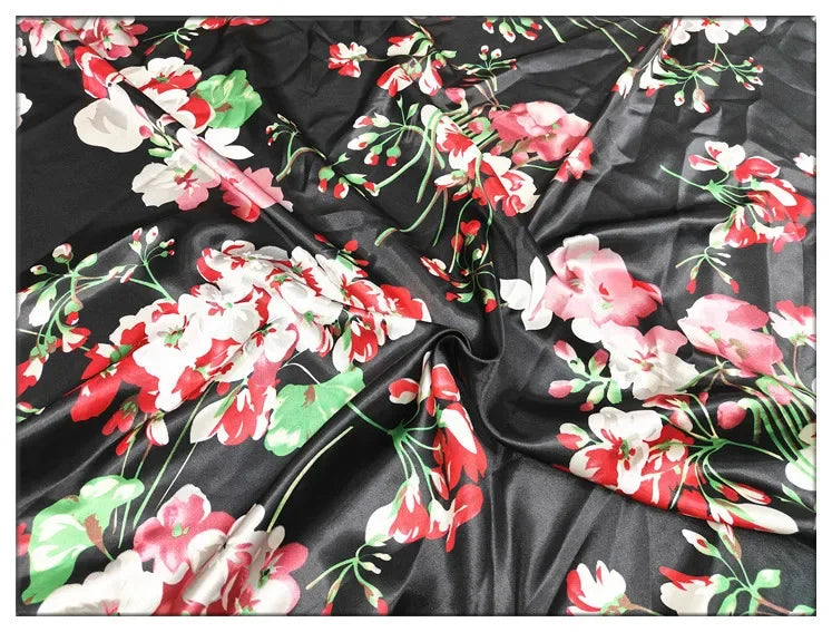 Satin Silk Floral Fabric Smooth Glossy Texture For Headwraps Sleepwear Home Textiles Cheongsam Robe Material Fabric