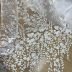 New Lace Transparent Mesh Fabric Embroidery Flower Sequins Tree Leaves Sewing Wedding Dress Evening Gown Lace Fabric