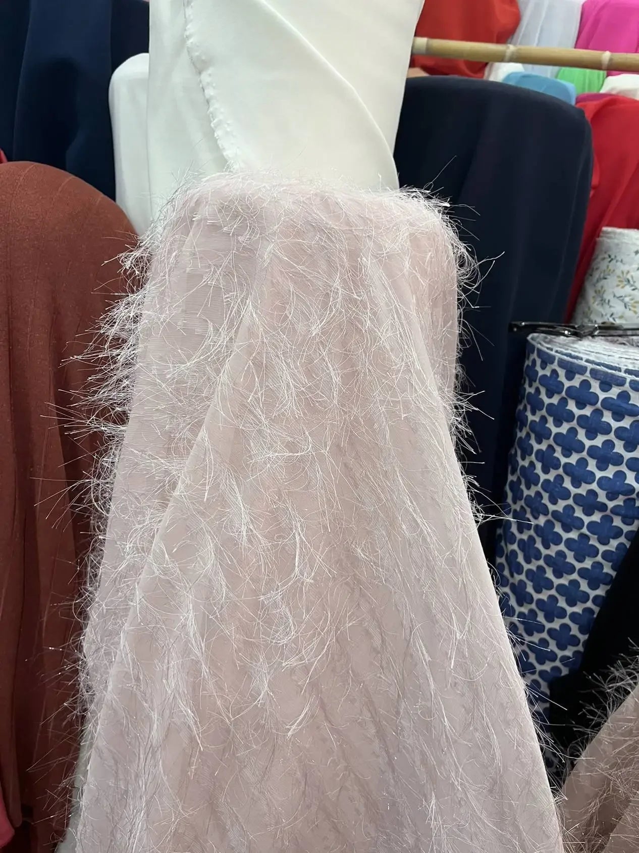 Spring And Summer Simplicity - Feather Tassel Chiffon Jacquard Clothing Fabric Graduation Design DIY Fashion Dress Fabric