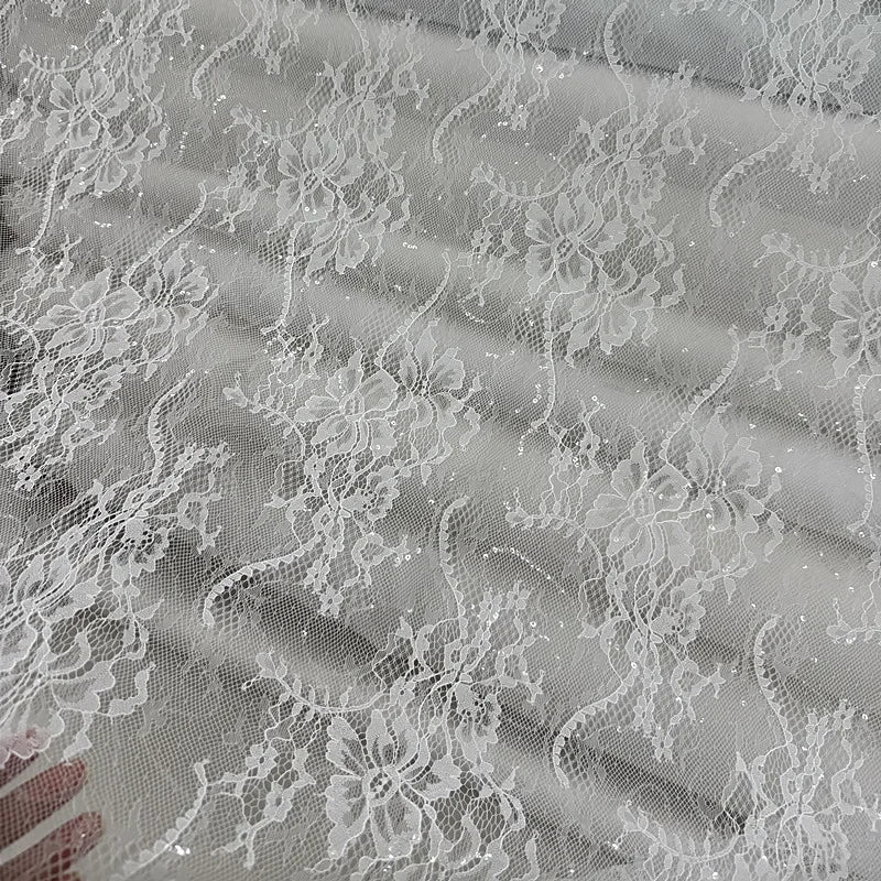 Large Floral Lace Embroidery Sequins Sheer Tulle Lace Fabric DIY Wedding Dress Evening Gown Bridal Attire Formal Decor Clothing