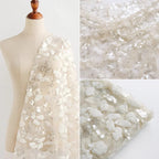 Tela de malla blanca con bordado de cuentas, tela de encaje con bordado de lentejuelas, tela de costura para decoración de cheongsam, tela personalizada