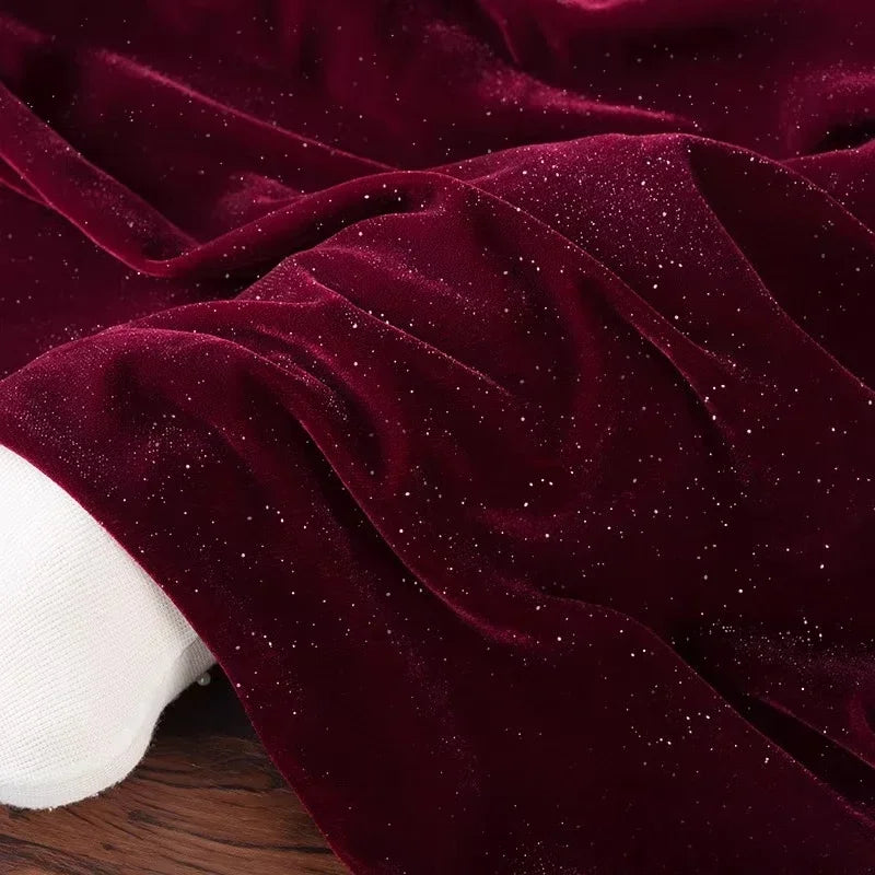 قماش مخملي حريري لامع مرصع بالنجوم - مادة ناعمة لامعة متألقة