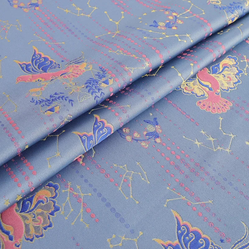 قماش جاكار بروكار بخيوط ذهبية فلكية - نمط سماوي