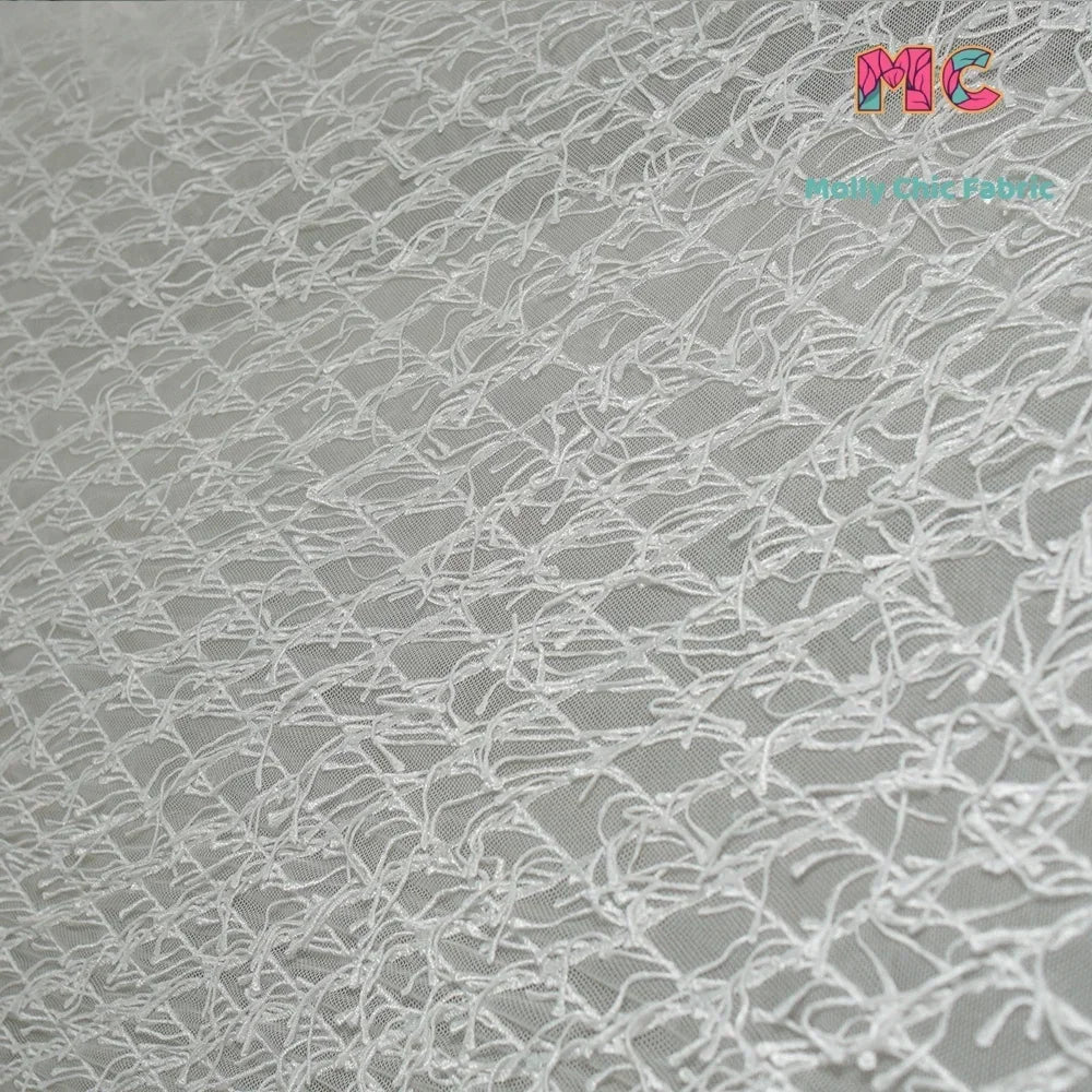 Tela de malla suave con borlas blancas para coser vestidos de novia, vestidos de noche, media falda, decoración, telas DIY para coser