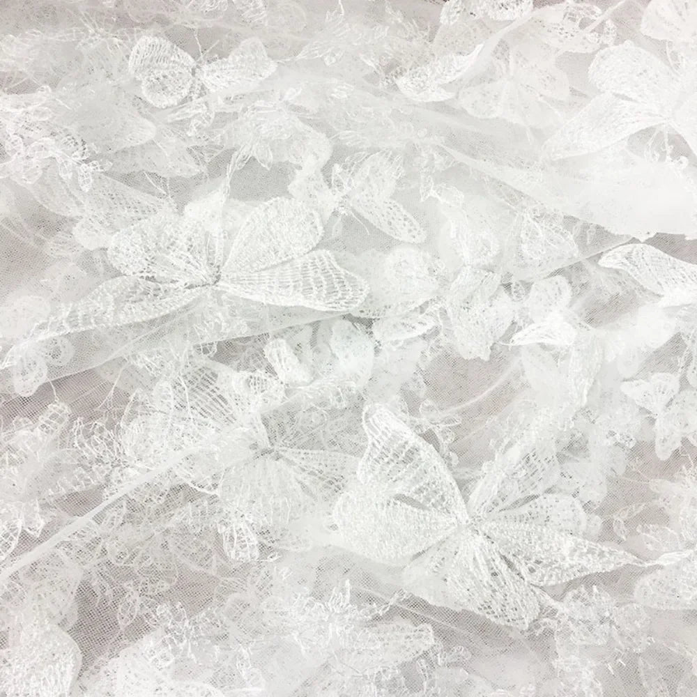 3D Butterfly Embroidered Mesh - Elastic Dress & Skirt Fabric