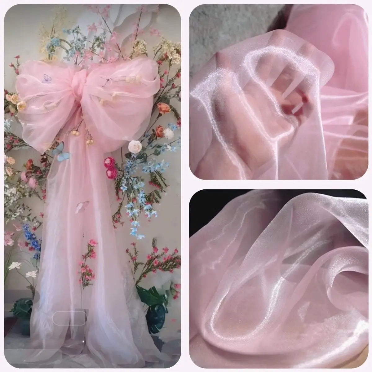 Transparent metallic organza fabric suitable for weddings formal gowns party decorations and bow decorations