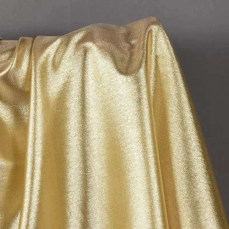 Golden shiny gold platinum fabric, lightweight shiny silk reflective metal stage wear, Indian yarn fashion edging fabric