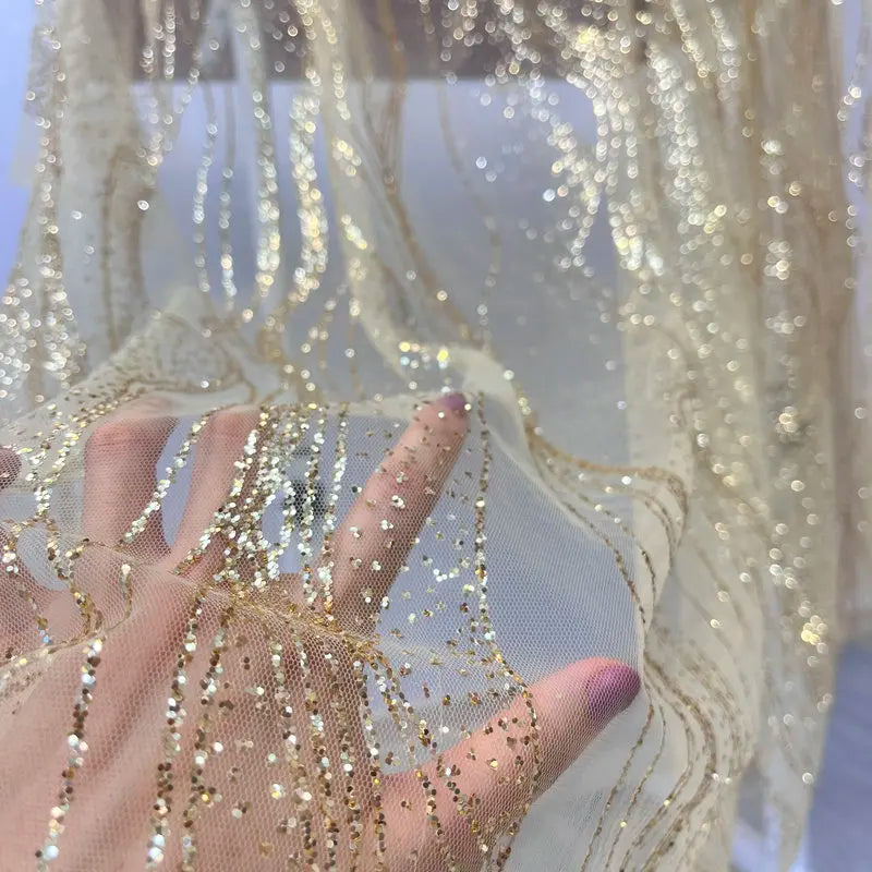 Gold Silver Wedding Fabric for Backgrounds, Ceilings, Chair Backs, and Designer Stage and Dress Material