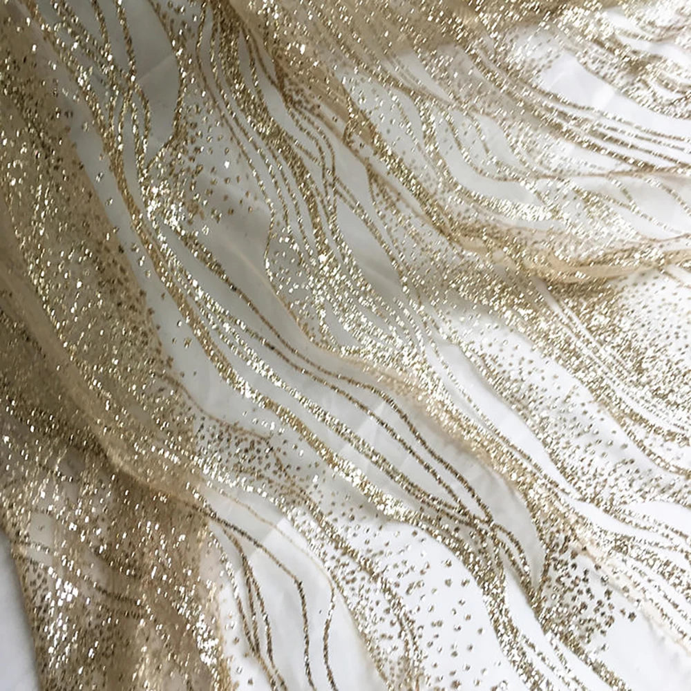 Luxury Water Ripple Sequin Tulle Fabric, Perfect for Wedding Gowns, Performance Costumes, and Children's Handmade Designs