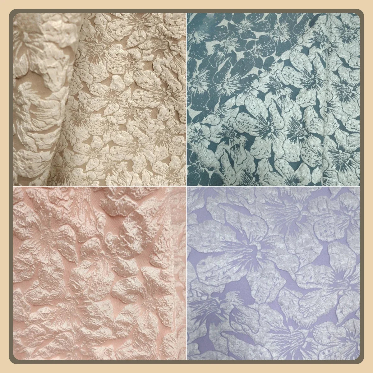 قماش كريب جاكار بابل - خامة فستان بنقشة زهور كبيرة بارزة