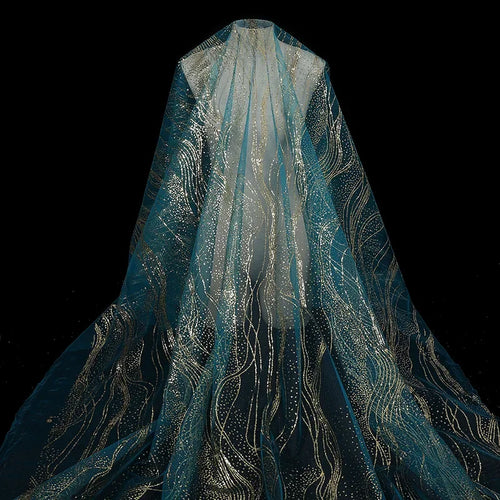 Bright Colored Silk Thread Embroidered Tulle - Wedding Decoration Fabric - fabric photo 1
