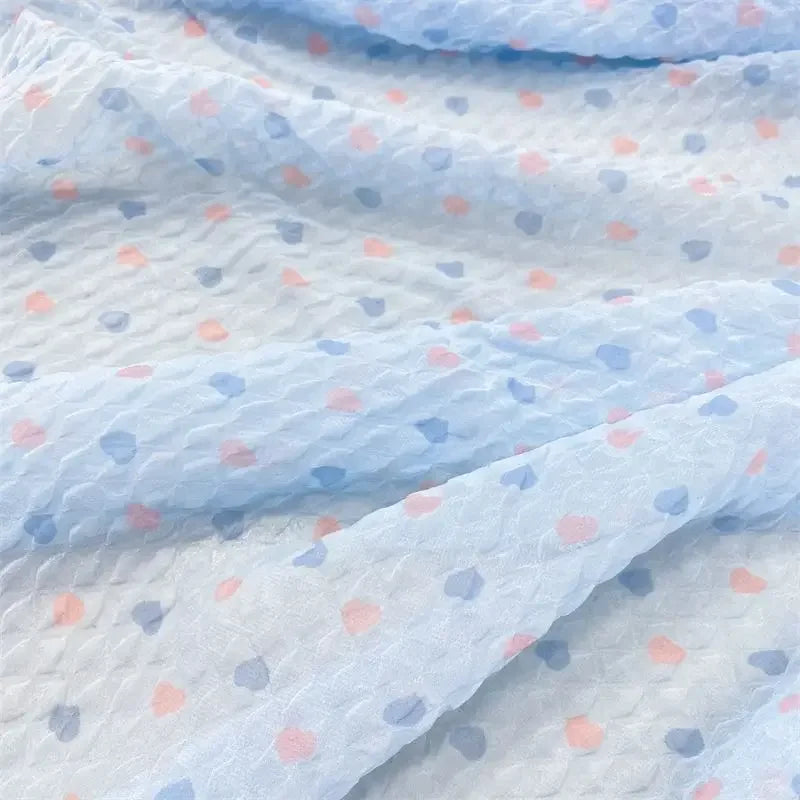Tela de burbujas arrugada con estampado de corazón de melocotón para ropa de bebé hecha a mano, diadema, vestido infantil, material de textura suave DIY
