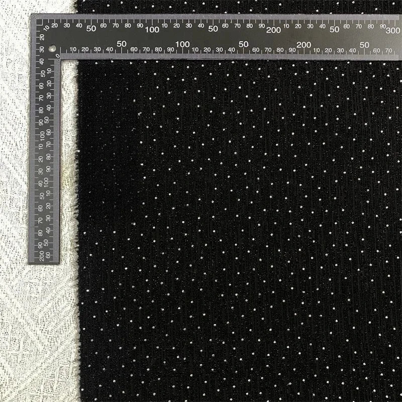 قماش مرن أسود لامع مع خيوط ذهبية فضية ومرصع بالألماس لفستان طويل ومناسب للمسرح وحفلات المساء، اصنعها بنفسك