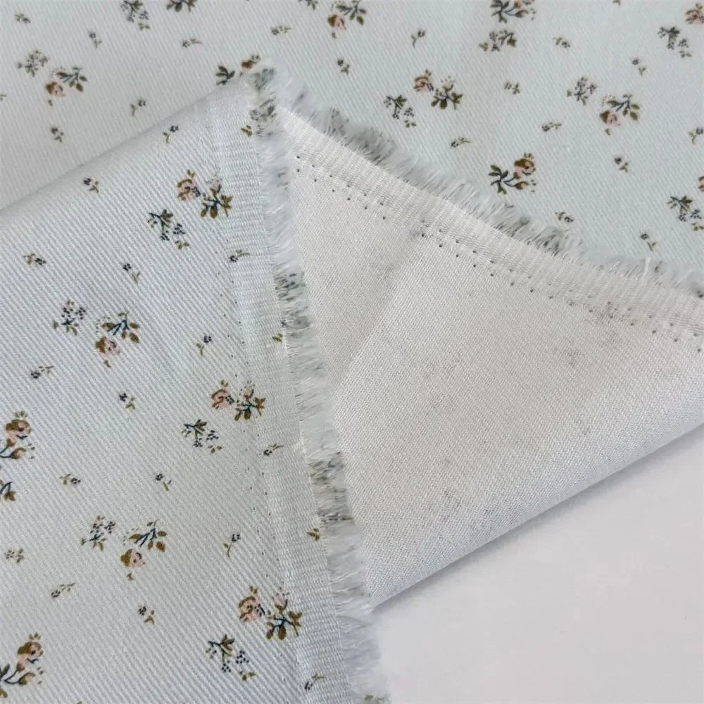 Checkered Floral Cotton Denim Fabric - Dress Tablecloth Material