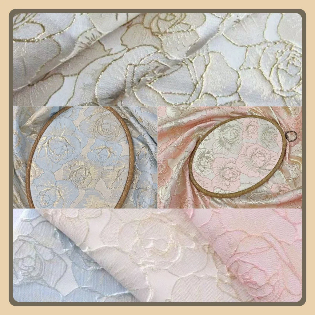 Gold Rose Jacquard Fabric - Yarn Dyed Coat Vest Material