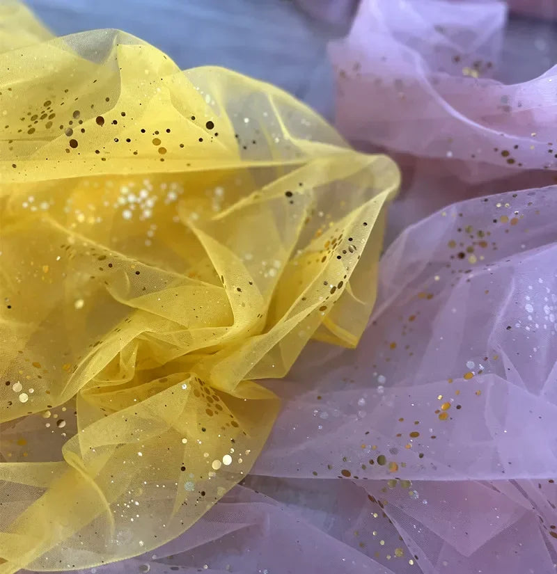 قماش شبكي مطبوع برقائق معدنية - مادة شفافة ناعمة 145 سم