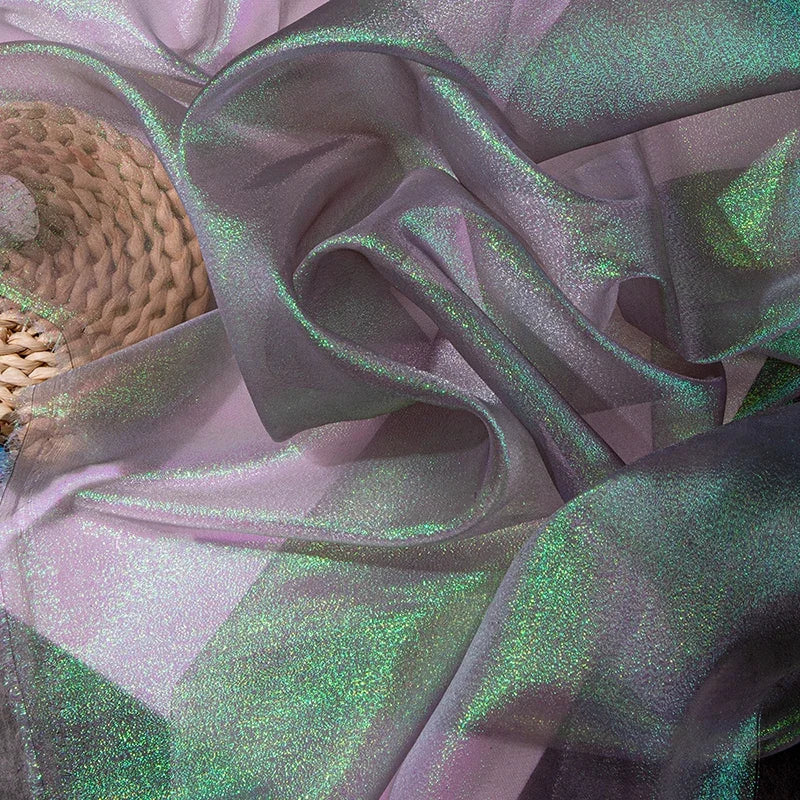 أزرق أسود أحمر وردي لامع شفاف قليلاً من الأورجانزا فستان زفاف فستان سهرة زي مسرحي قماش مزخرف