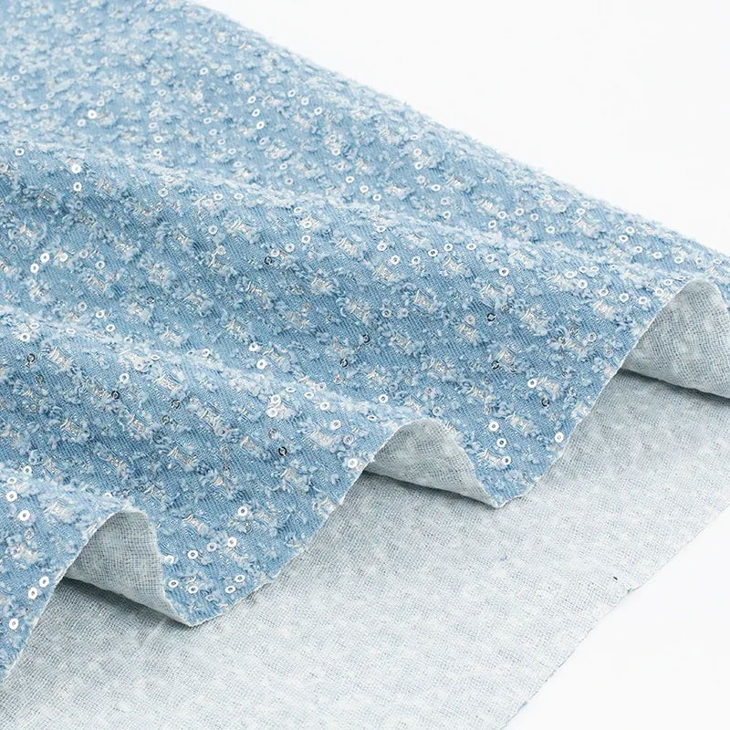 Sequined embroidered washed denim fabric thick fabric sewn coat vest pants casual set diy hat bag fabrics for sewing