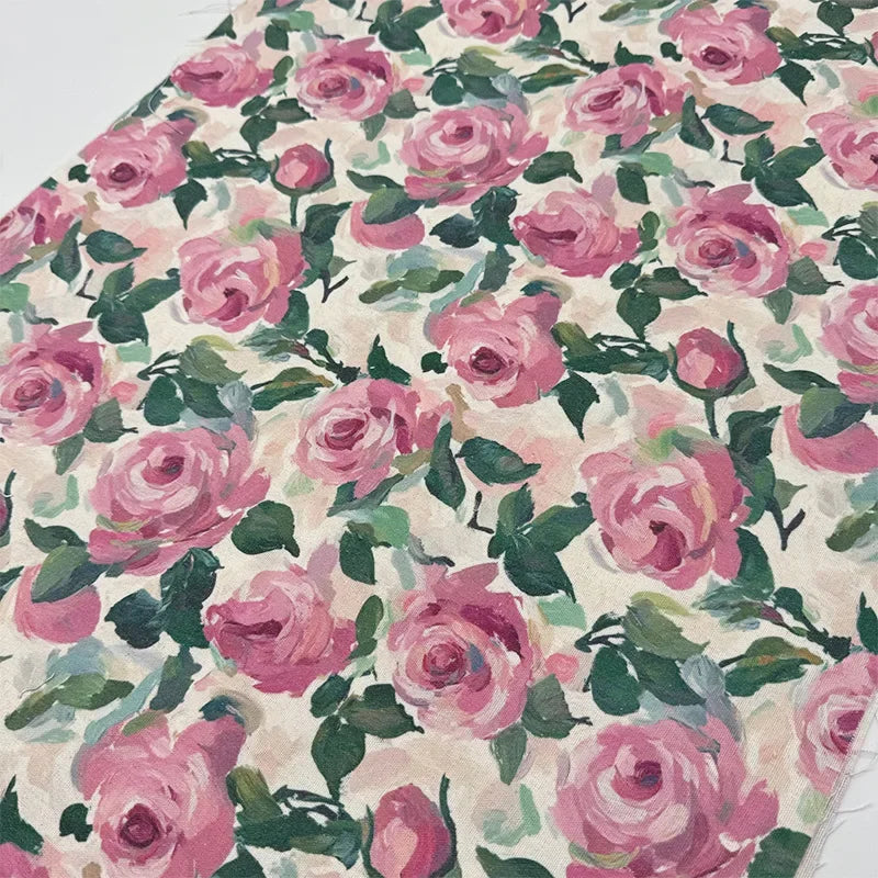 Oil Painting Floral Fabric Premium Cotton Linen Blend With Dense Weave For Tablecloth DIY Home Decor Door Curtain Fabric