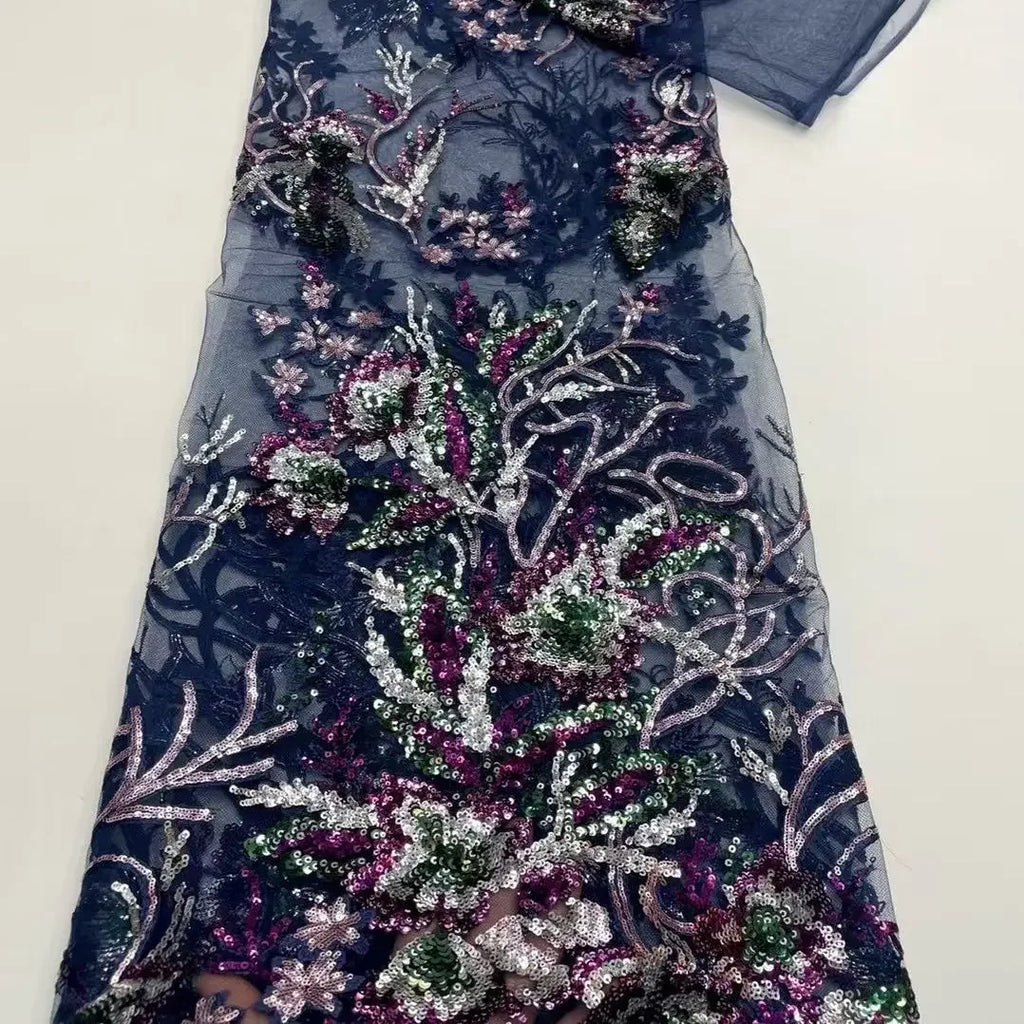 Large Flower Sequin Embroidered Lace - Scalloped Edge Wedding Fabric