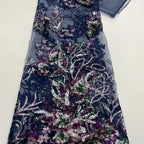 Large Flower Sequin Embroidered Lace - Scalloped Edge Wedding Fabric