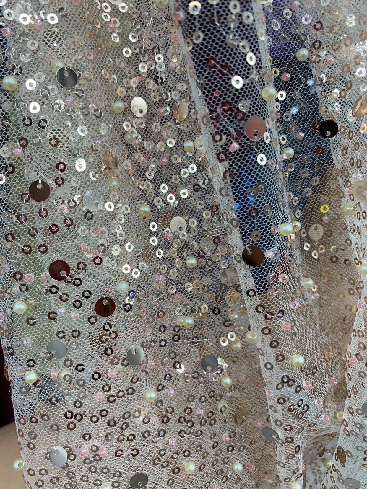 New Mesh Embroidery Pearl Sequins Scattered Pearl Embellishment Fabric Handmade DIY Fabric Wedding Dress Veil Skirt