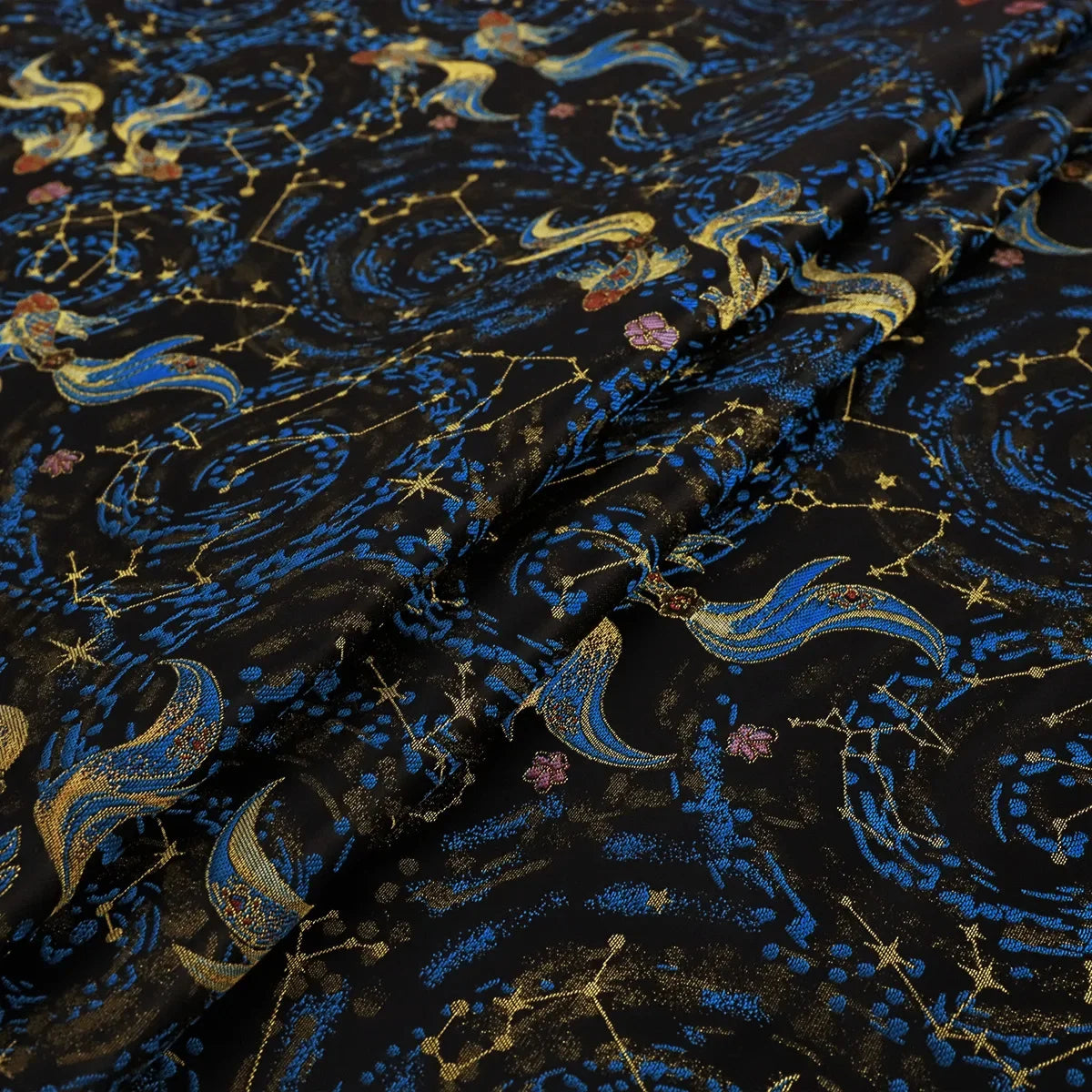 قماش جاكار بروكار بخيوط ذهبية فلكية - نمط سماوي