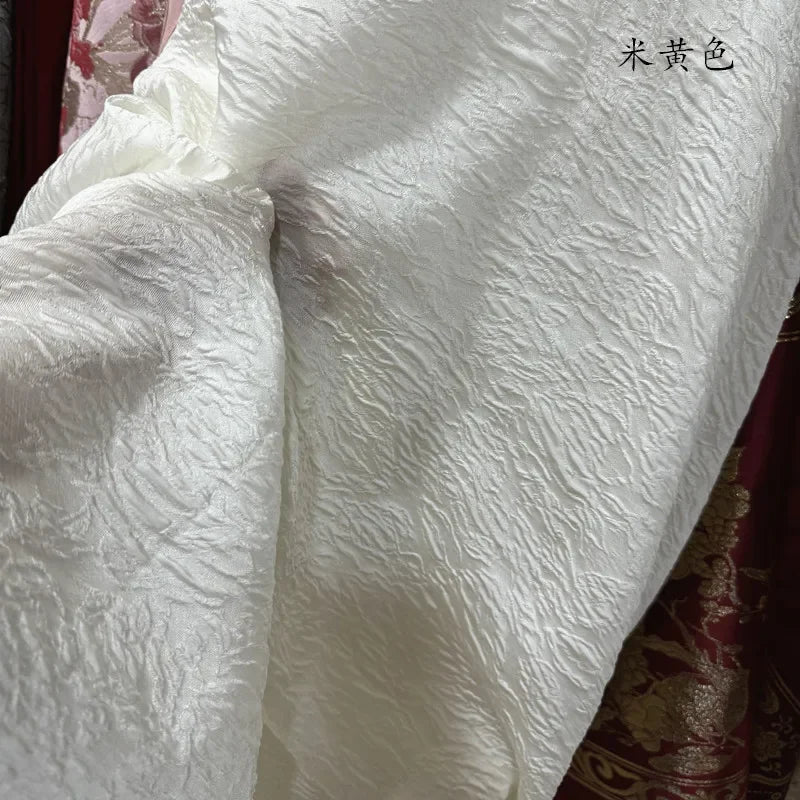 Slightly Wide Relief Pearlescent Beige Pink Embossed Jacquard Organza Fabric For DIY Dress Puff Skirt Formal Gown Wedding Attire