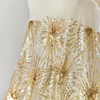 White Embroidered Gold Sequin Lace Fabric for Wedding Dresses Clothing Home Decoration Handmade Accessories