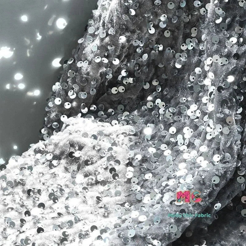 Tela elástica de terciopelo con lentejuelas y bordado tridimensional para costura de vestidos de noche y ropa.