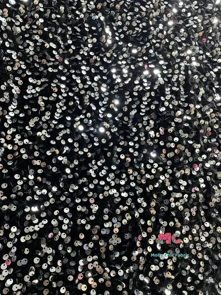 Tela elástica de terciopelo con lentejuelas y bordado tridimensional para costura de vestidos de noche y ropa.